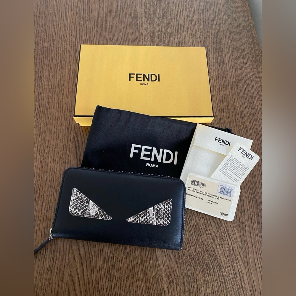 Fendi Monster Ziparound Leather Wallet